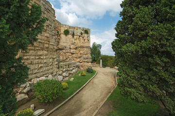 Tarragona Passeig arqueologic (Archaeological Promenade) under Roman era walls