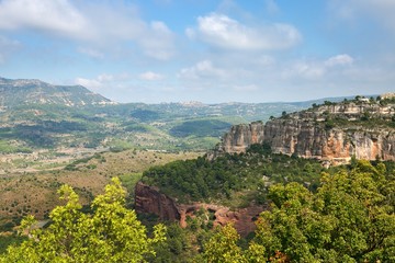 Landscape from a cliff at Siurana - a famous highland village Siurana of the municipality of the Cornudella de Montsant in the comarca of Priorat, Tarragona, Catalonia, Spain.