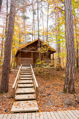 Landscape view of a home in the fall with all the colorful foliage