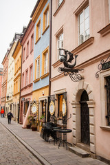 facade of old town monuments in Warsaw, Poland