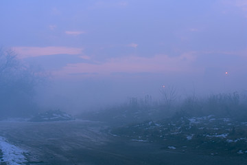 Fototapeta na wymiar misty winter evenings