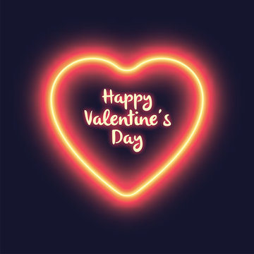 Valentine's day heart shaped neon sign greeting design