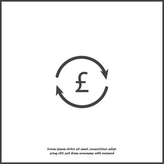 Vector circle icon with arrow and pound sign. Currency exchange symbol on white isolated background.
