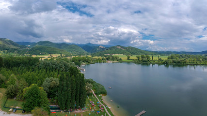 Fototapeta na wymiar Lake Piediluco, Umbria, Italy. Drone aerial photo