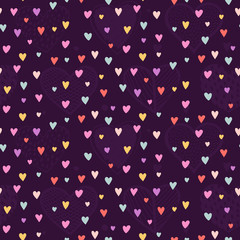 Cute seamless pattern with hearts and handdrawn elements