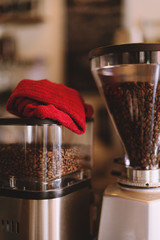 coffee grinder and beans