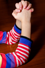 little multiethnic girl praying, kid, child pray concept