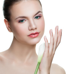 Young woman and calla lily flower isolated