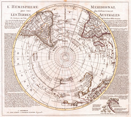 1741, Covens and Mortier Map of the Southern Hemisphere, South Pole, Antarctic - obrazy, fototapety, plakaty