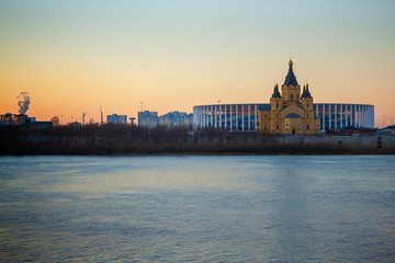 Fototapeta na wymiar Alexander Nevsky Cathedral in Nizhny Novgorod located at the confluence of the Oka and Volga rivers