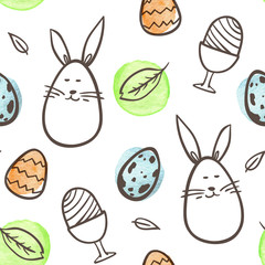 Easter seamless with rabbit and eggs