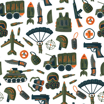 Military and army vector seamless pattern. 