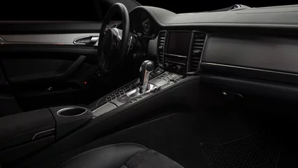 Lichtdoorlatende rolgordijnen Snelle auto Modern car inside. Control panel and automatic transmission background.