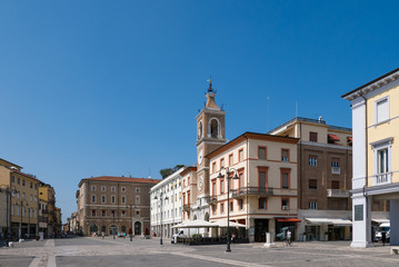 Fototapeta na wymiar Square of the Three Martyrs in Rimini with the ancient clock tower