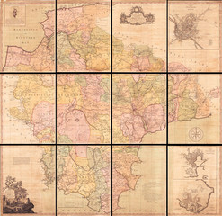 1765, Benjamin Donn Wall Map of Devonshire and Exeter, England
