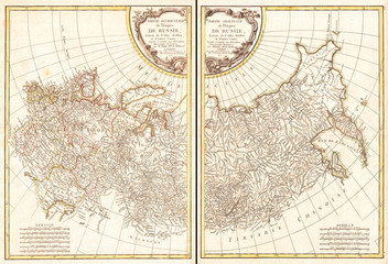 1771, Bonne Map of Russia, 2 maps, Rigobert Bonne 1727 – 1794, one of the most important cartographers of the late 18th century