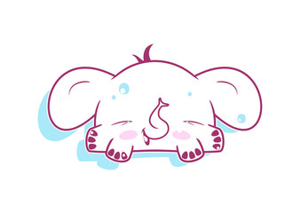 Cute cartoon elephant in Japanese kawaii style. Flat vector.