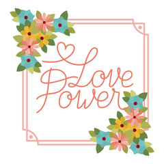 love power label with flower frame isolated icon