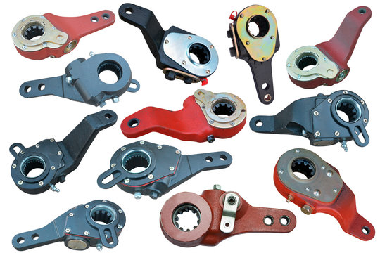 collage brake slack adjuster truck isolated on white background