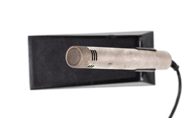 old vintage microphone on white isolated background