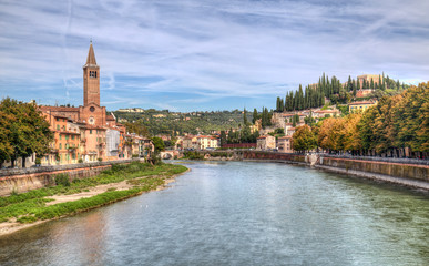Fototapeta na wymiar Verona on the Adige river in Verona, Italy