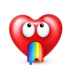 Fototapeta na wymiar Heart smiley emoji vector for Valentines Day. Funny red face with expressions and emotions. Love symbol.