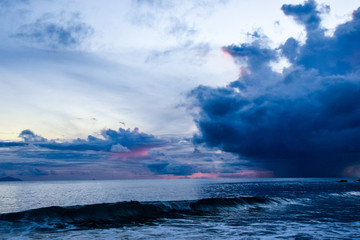 Coloured sunset on Seyshells island. Sea, summer, cloud, sky
