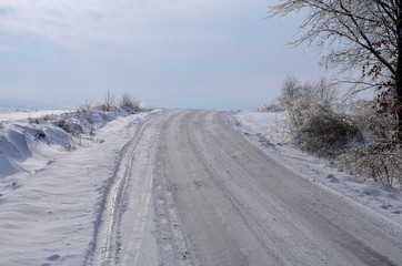 Obraz premium snowy road in winter forest
