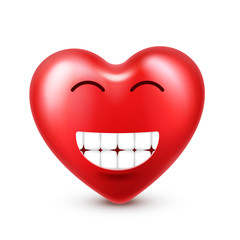 Heart smiley emoji vector for Valentines Day. Funny red face with expressions and emotions. Love symbol.