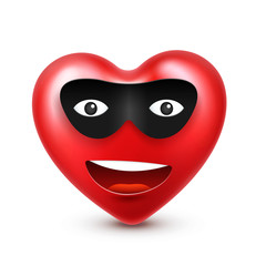 Heart smiley emoji vector for Valentines Day. Funny red face with expressions and emotions. Love symbol.