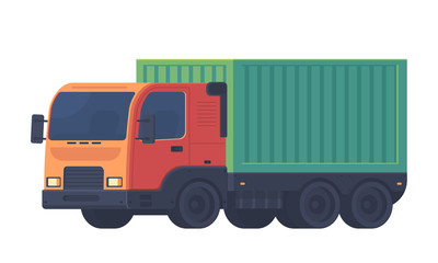 Truck with a semi-trailer for the delivery of goods. Logistic service.