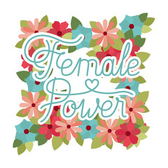 female power label with flower frame isolated icon