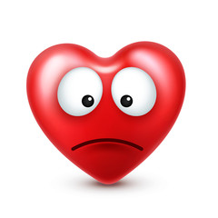 Heart smiley emoji vector for Valentines Day. Funny red face with expressions and emotions. Love symbol.