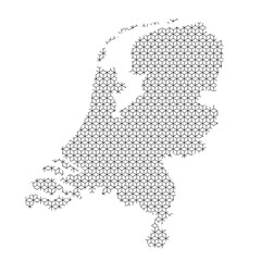 Fototapeta premium Netherlands map abstract schematic from black lines repeating pattern geometric background with rhombus and nodes from rhombuses. Vector illustration.