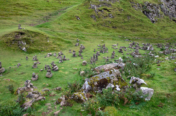 Fototapeta na wymiar The Fairy Glen is located in the hills above the village of Uig on the Isle of Skye in Scotland.