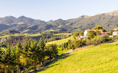 Fields in Zumaia, San Sebastian, Spain on a sunny day