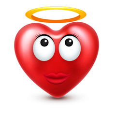 Heart smiley emoji vector for Valentines Day. Funny red face with expressions and emotions. Love symbol.