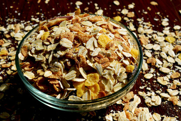 Bowl of cereal on dark background