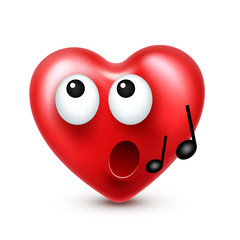 Heart smiley emoji vector for Valentines Day. Funny red face with expressions and emotions. Love symbol.