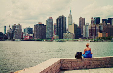 meditating by new york skyline