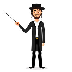 Jewish man presenting something cartoon flat vector isolated