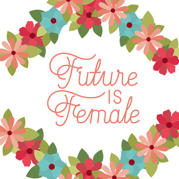 future is female label with flower frame isolated icon