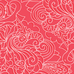 Pink doodle wavy pattern with shadow effect. Can be used for greeting card design