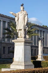 Sunset view of Monument and National Library  of Athens, Attica, Greece
