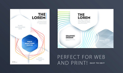 Design of brochure smooth soft template. Creative abstract set, annual report, horizontal cover, flyer in A4 with colourful lines waves for branding, exhibition. Business vector presentation.