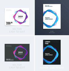 Fototapeta premium Design of brochure smooth soft template. Creative abstract set, annual report, horizontal cover, flyer in A4 with colourful lines waves for branding, exhibition. Business vector presentation.
