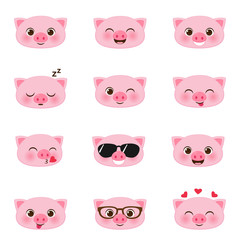 Fototapeta premium Set of happy pigs emojis