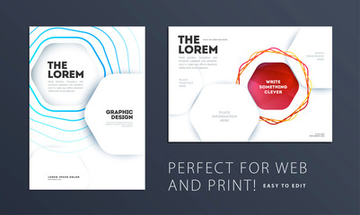 Design of brochure smooth soft template. Creative abstract set, annual report, horizontal cover, flyer in A4 with colourful lines waves for branding, exhibition. Business vector presentation.
