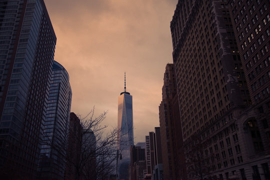 freedom tower at sunset