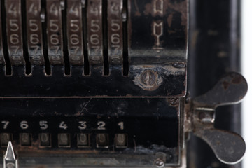 old mechanical calculator,metal digital font